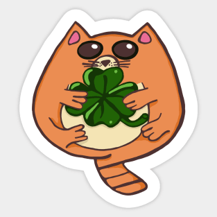 Cat hugging a Four Leaf Clover Sticker